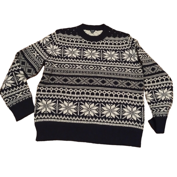 J. Crew Other - J. Crew Vintage 100% Lambs wool Sweater Men's XL Black Ivory Snowflakes SKI